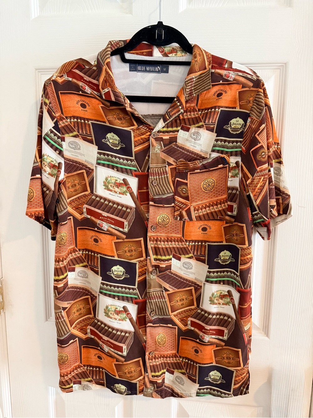 Men's Short-Sleeve Novelty Cigar Print Shirt - Brown Multi